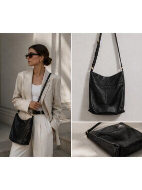 HOBO Black Leather Crossbody Bag Adjustable Strap Soft Leather Boho Minimalist